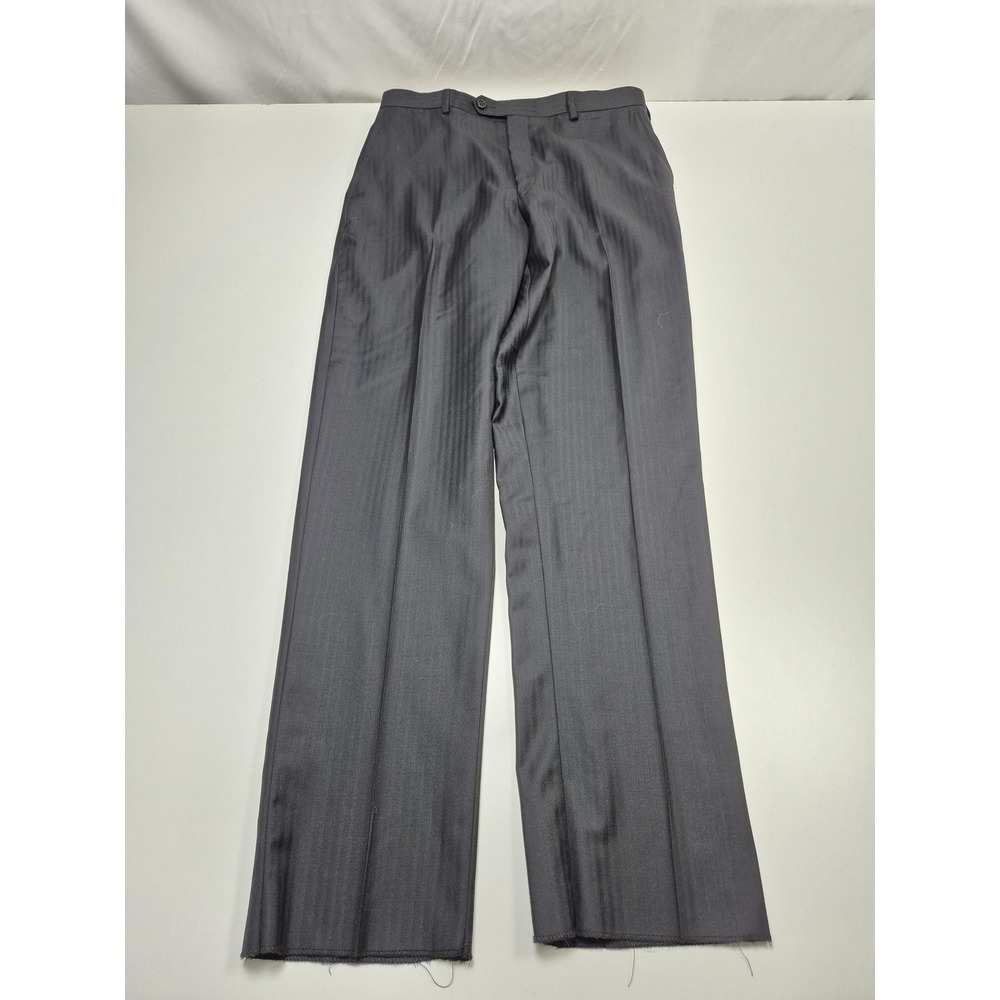 Zanieri Pants Mens 34x34 Gray Striped Dress Unhemmed Made In Italy Flat Front